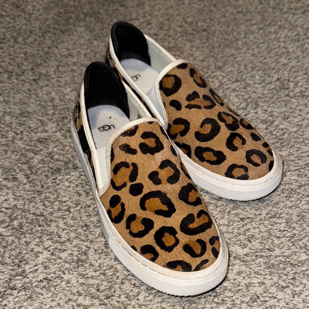 UGG Tan and Black Leopard Slip-On Shoes